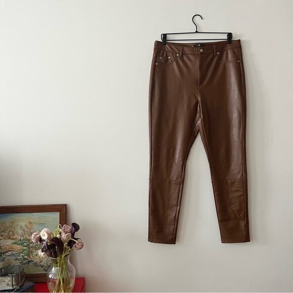 7 For All Mankind Tan High Rise Faux Leather Skinny Pants - Picture 1 of 6